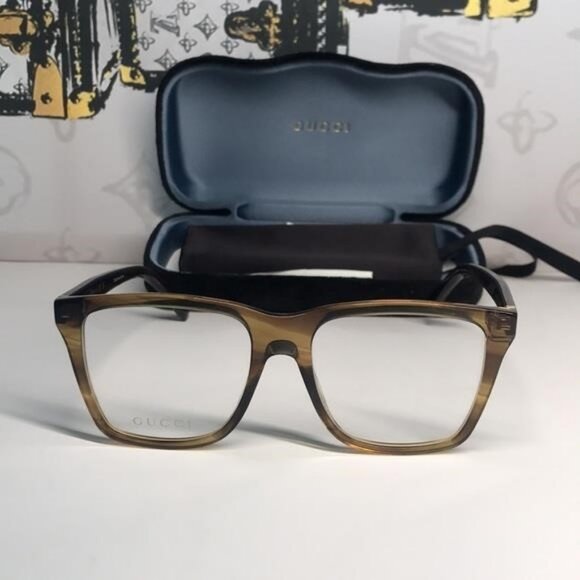 New Authentic Gucci GG0452O 004 Eyeglasses Brown Havana Oversized Square Frames - Picture 1 of 13